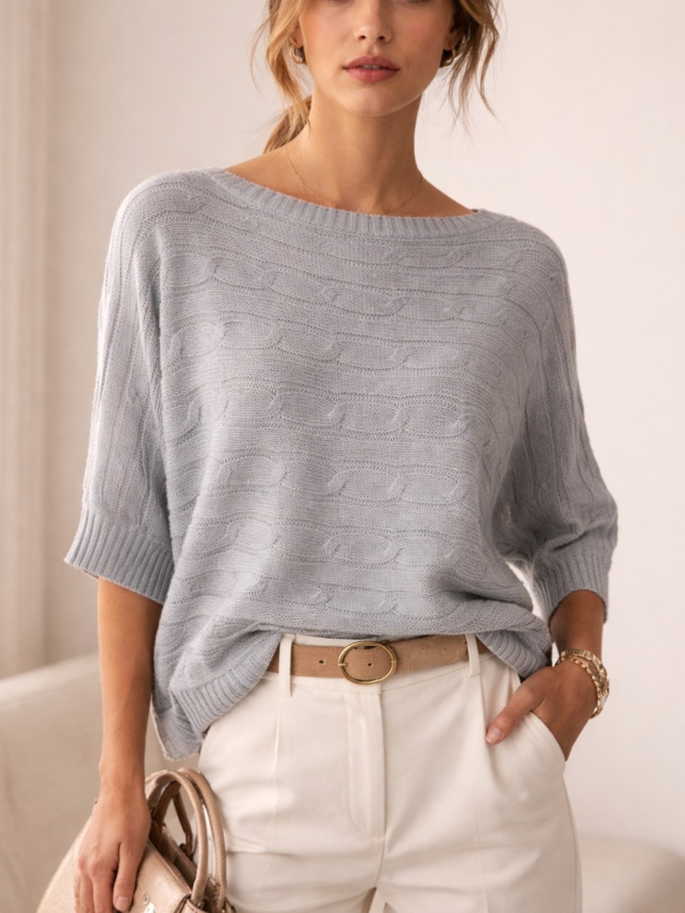 Ralph Lauren Black Label Cable Knit Short Sleeve Relaxed Fit Sweater size Small